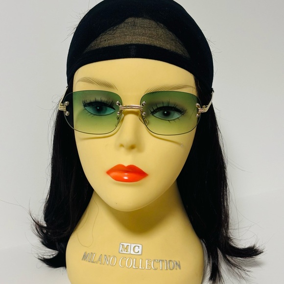 1222- Rimless Vintage Sunglasses -Gradient Green - Picture 4 of 4